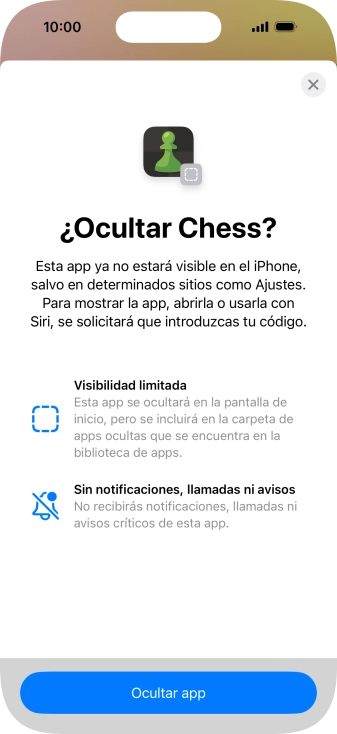 Pulsa Ocultar app.