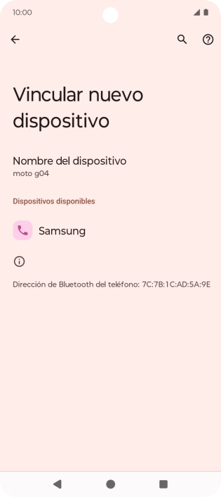 Pulsa el dispositivo Bluetooth deseado y sigue las indicaciones de la pantalla para vincular el dispositivo al teléfono.