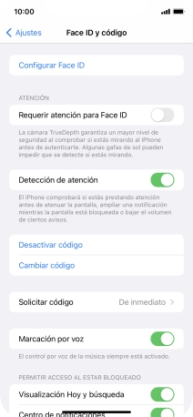 Pulsa Desactivar código e introduce el código de seguridad.