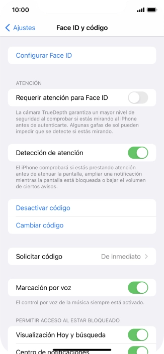 Pulsa Desactivar código e introduce el código de seguridad.