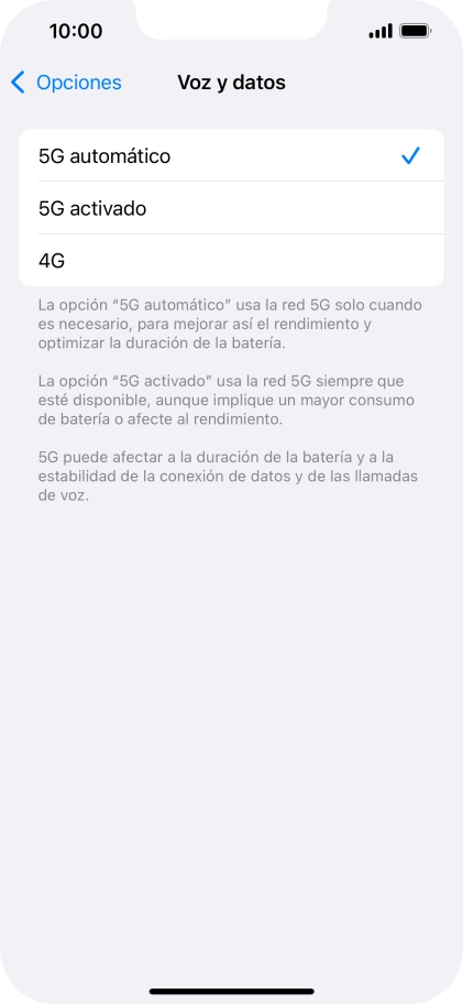 Si deseas activar el cambio automático entre una red 5G y 4G, pulsa 5G automático.