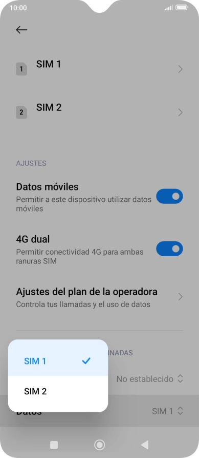 Pulsa la tarjeta SIM deseada.