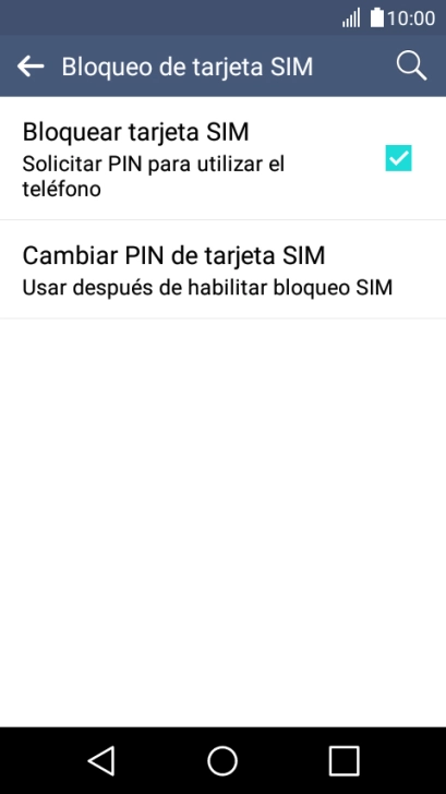 Pulsa Bloquear tarjeta SIM para activar o desactivar la función.
