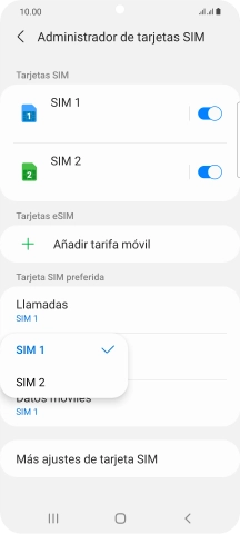 Pulsa la tarjeta SIM deseada.