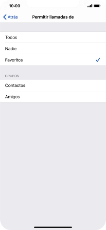 Pulsa el ajuste deseado para seleccionar qué contactos te pueden llamar cuando la función de 