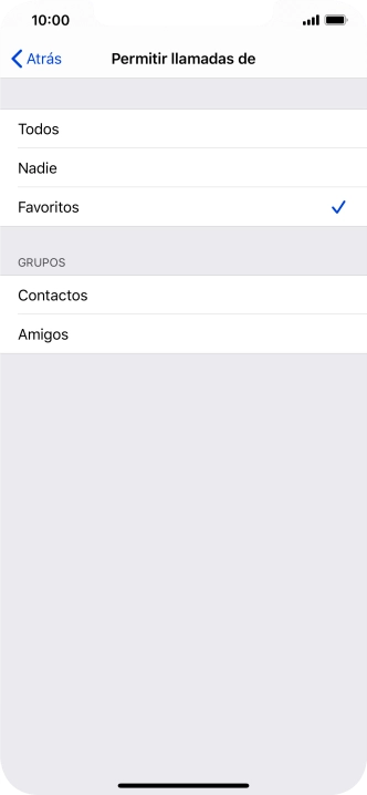 Pulsa el ajuste deseado para seleccionar qué contactos te pueden llamar cuando la función de 
