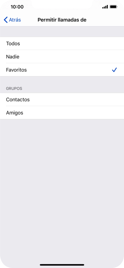 Pulsa el ajuste deseado para seleccionar qué contactos te pueden llamar cuando la función de 
