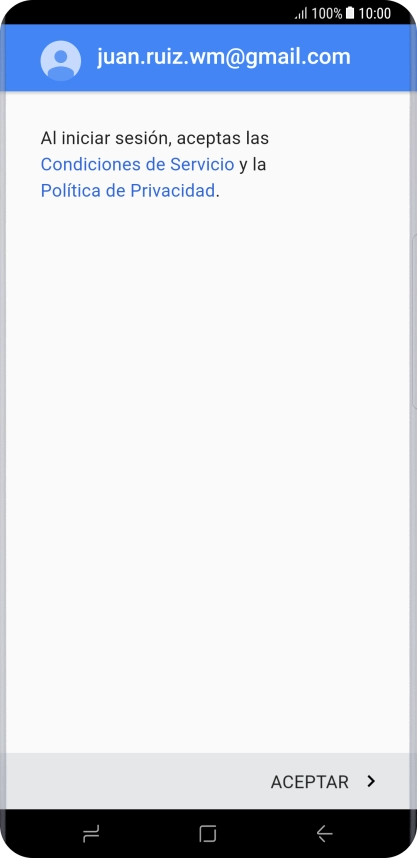 Pulsa ACEPTAR y sigue las indicaciones de la pantalla para seleccionar los ajustes de tu cuenta de Google.