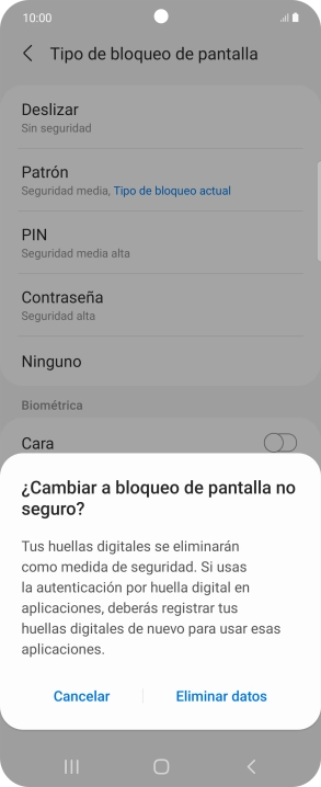 Pulsa Eliminar datos.