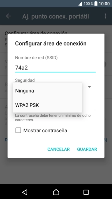 Pulsa WPA2 PSK para proteger la conexión wifi con una contraseña.