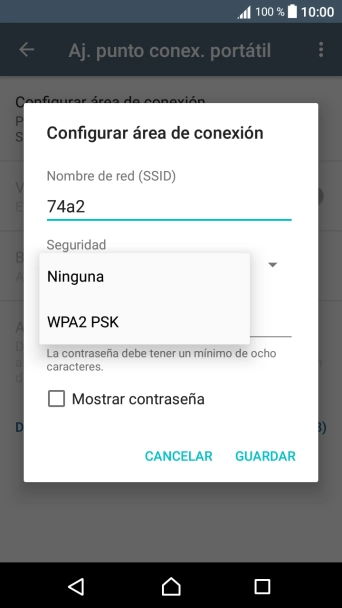 Pulsa WPA2 PSK para proteger la conexión wifi con una contraseña.