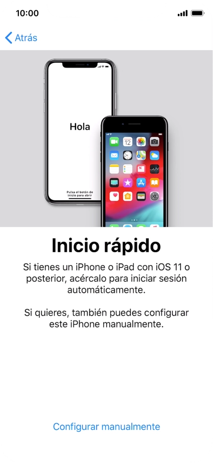Sigue las indicaciones de la pantalla para transferir contenido de otro dispositivo iOS11 o pulsa Configurar manualmente.