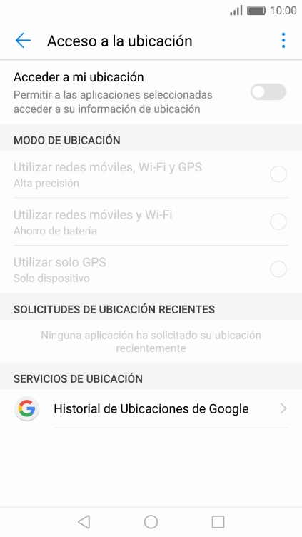 Pulsa Acceder a mi ubicación para activar o desactivar la función.