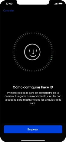Pulsa Empezar y sigue las indicaciones de la pantalla para crear un código de seguridad con la función de reconocimiento facial (Face ID).