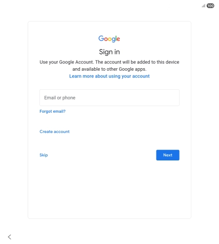 Press Email or phone and key in the username for your Google account.
