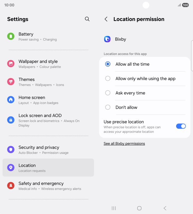 Press the required setting.