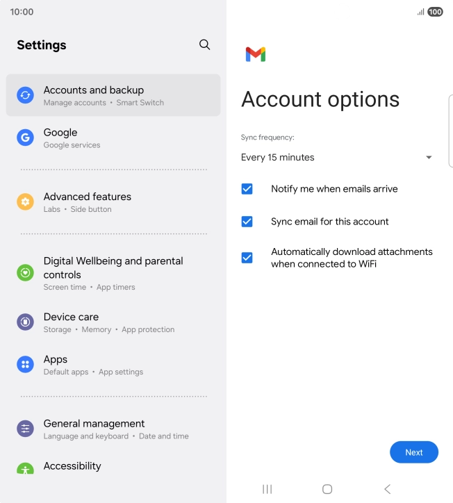 If this screen is displayed, you email account has been recognised and set up automatically. Follow the instructions on the screen to key in more information and finish setting up your phone.