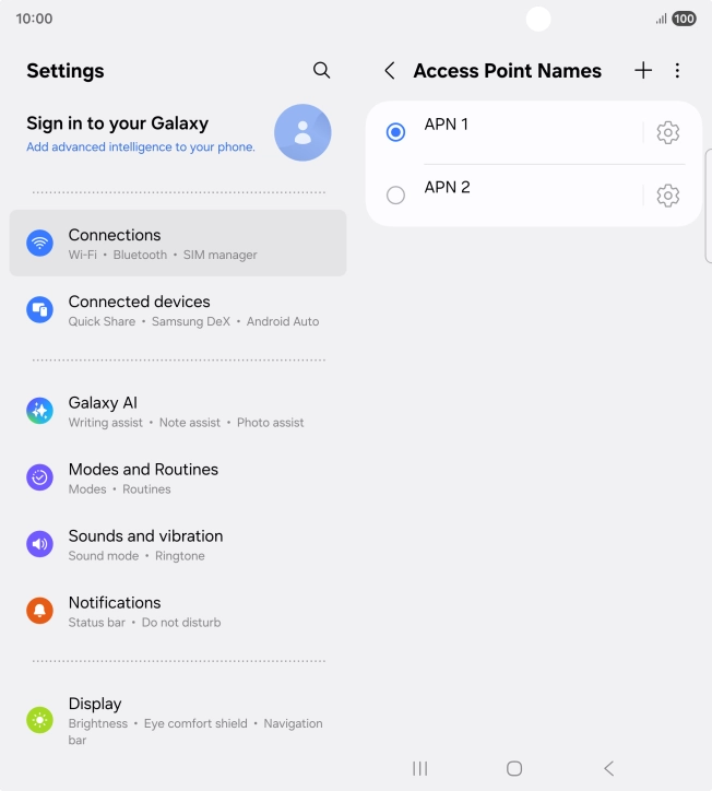 Press the field next to the data connection to activate it.