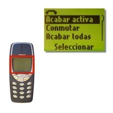 Vaya a Acabar activa y pulse Seleccionar.La llamada activa se finaliza ahora y el teléfono activa automáticamente la llamada que estaba retenida.