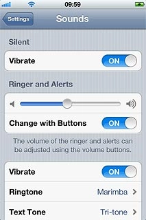 To turn vibration on or off when silent mode is turned on:Press the indicator next to Vibrate below Silent.