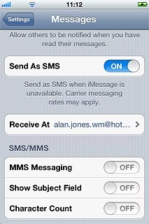 Press the indicator next to MMS Messaging to turn on the function.