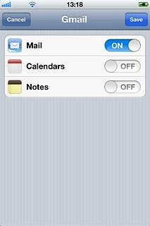Press the indicator next to the required data type to turn synchronisation of the specific data types on or off.