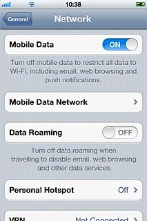 Press the indicator next to Data Roaming.Depending on the current setting, the function is turned on or off.