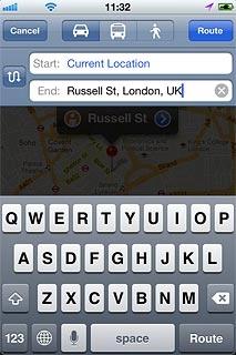 Press the required mode of transportation next to Route.
