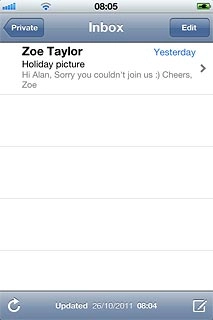 To see a list of email accounts:Press the field in the top left corner of the display.