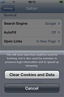 Press Clear Cookies and Data to confirm.