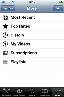 Press Most Recent, Top Rated or History.Press the required video clip.