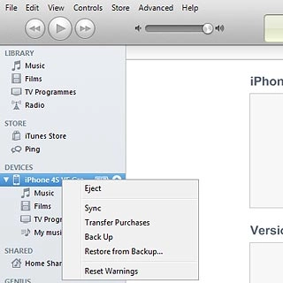 Right-click your phone in the menu to the left.