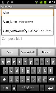 An email message containing the picture or video clip is created.Key in the first letters of the required contact.Matching contacts are displayed.Press the required contact.