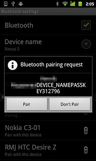 Check that the same access code is displayed on both devices and press Pair.You also need to accept the access code on the other device.The new device is displayed on the list of paired devices.