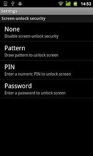 Press Pattern.Press a point and drag it to connect at least four points to create a new phone lock code.