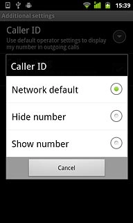 Press Network default, Hide number or Show number.