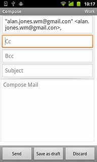 Press Cc or Bcc.Key in the first letters of the required contact.Matching contacts are displayed.