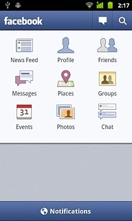 You can now use the application.Please note that Facebook isn't part of the original application package and therefore only a general description is given here.You have a number of options, such as:Write status updatesSend messagesWrite text on WallUpload picturesSelect application settings