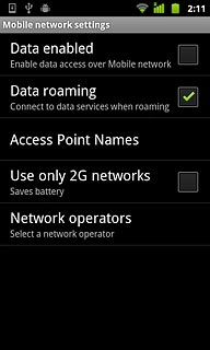 Press Data enabled to activate or deactivate data connections.