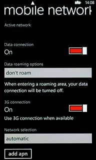 Press the indicator next to 3G connection.Depending on the current setting, the function is turned on or off.