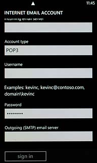 Press the field below Username and key in the username for your email account at your email provider.
