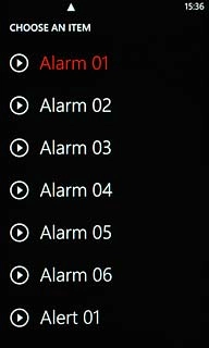Press the playback icon next to the different alarm tones to hear them.