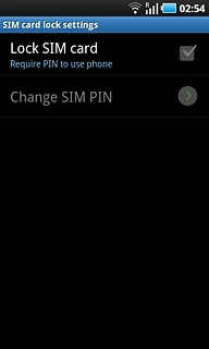 Press Lock SIM card to turn use of PIN on or off.