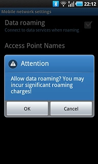If you turn on data roaming:Press OK to confirm.