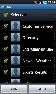 When the box next to the menu item is ticked (V), all contacts will be copied.