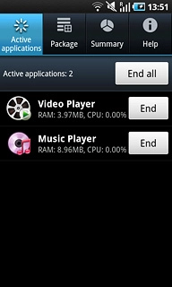 To end one application:Press End next to the required application.