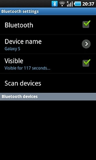 When the box next to the menu item is ticked (V), Bluetooth visibility is turned on.