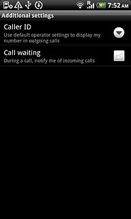 The current settings are displayed.Press Call waiting to turn the function on or off.