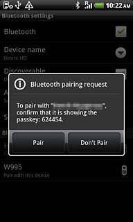 Check that the same access code is displayed on both devices and press Pair.You also need to accept the access code on the other device.The new device is displayed on the list of paired devices.