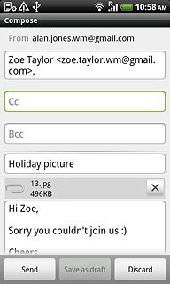 Press Cc or Bcc.Key in the first letters of the required contact.Matching contacts are displayed.